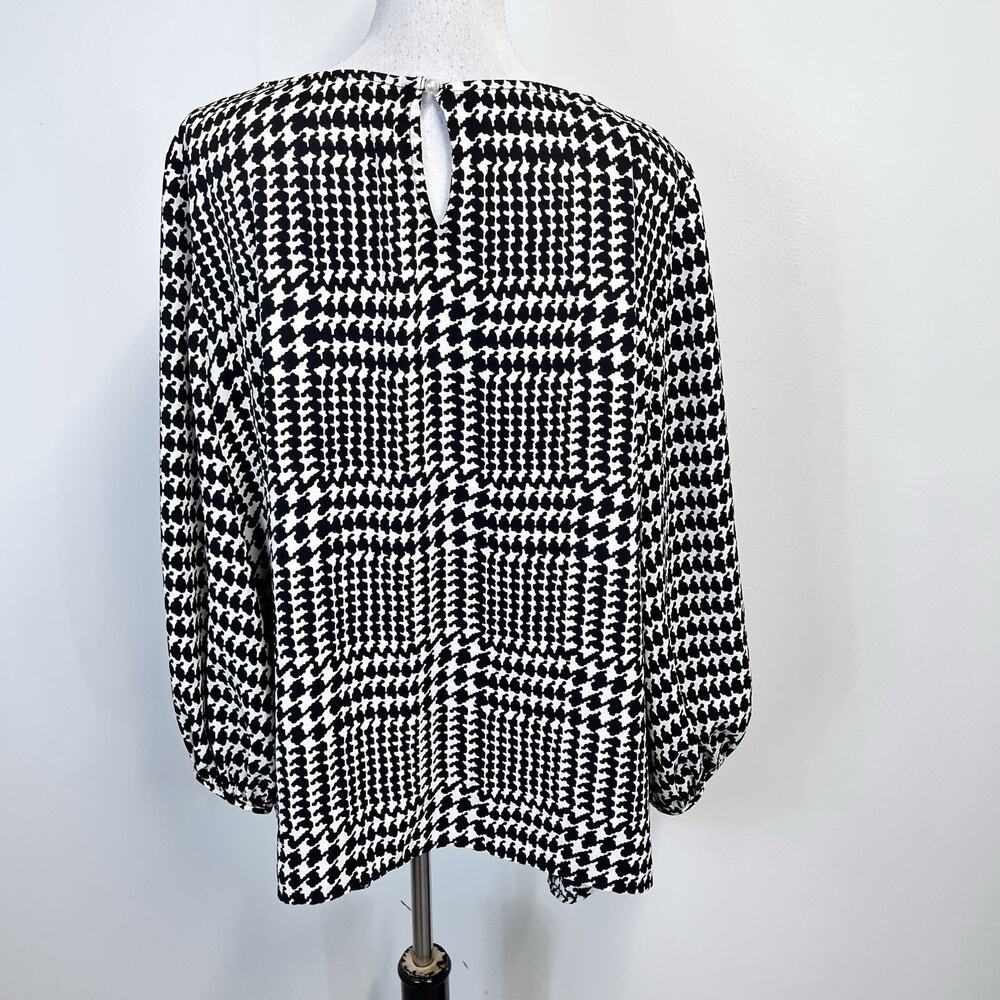 Talbots Blouse Top Plus size 2X Black Ivory Hounds Tooth Modest Career Church - Picture 7 of 8